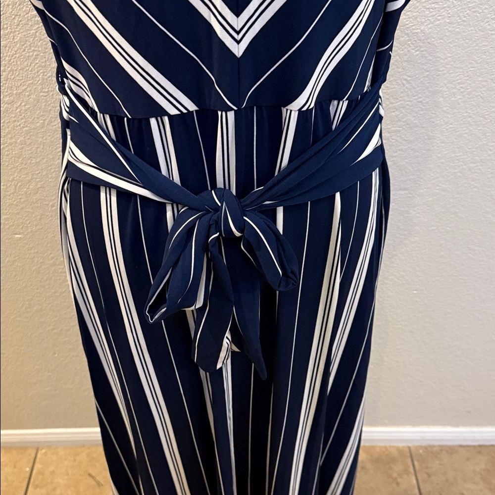 Catherines Navy & White Striped Sleeveless Maxi Dress - Picture 4 of 6